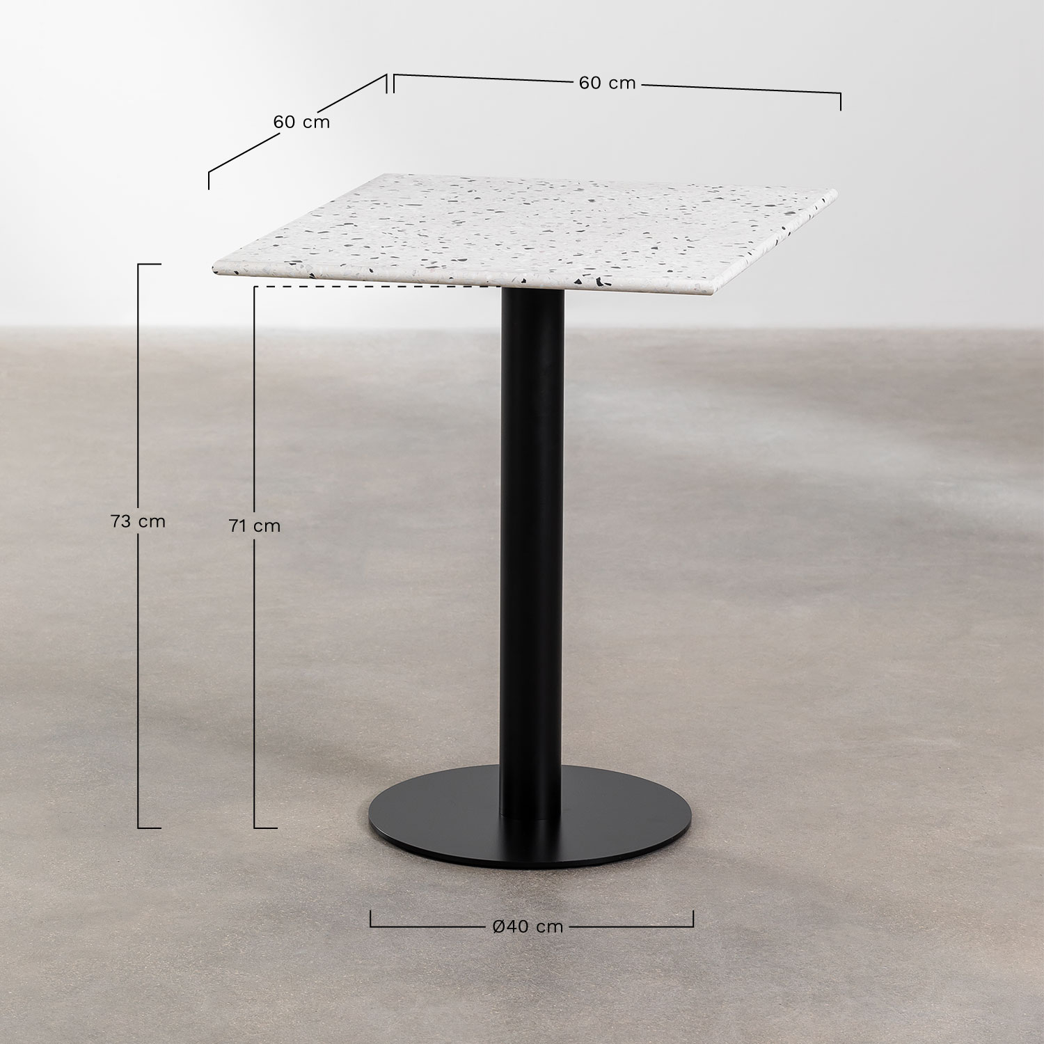 Square Terrazzo Bar Table (60x60cm) Dolce, MEASURES