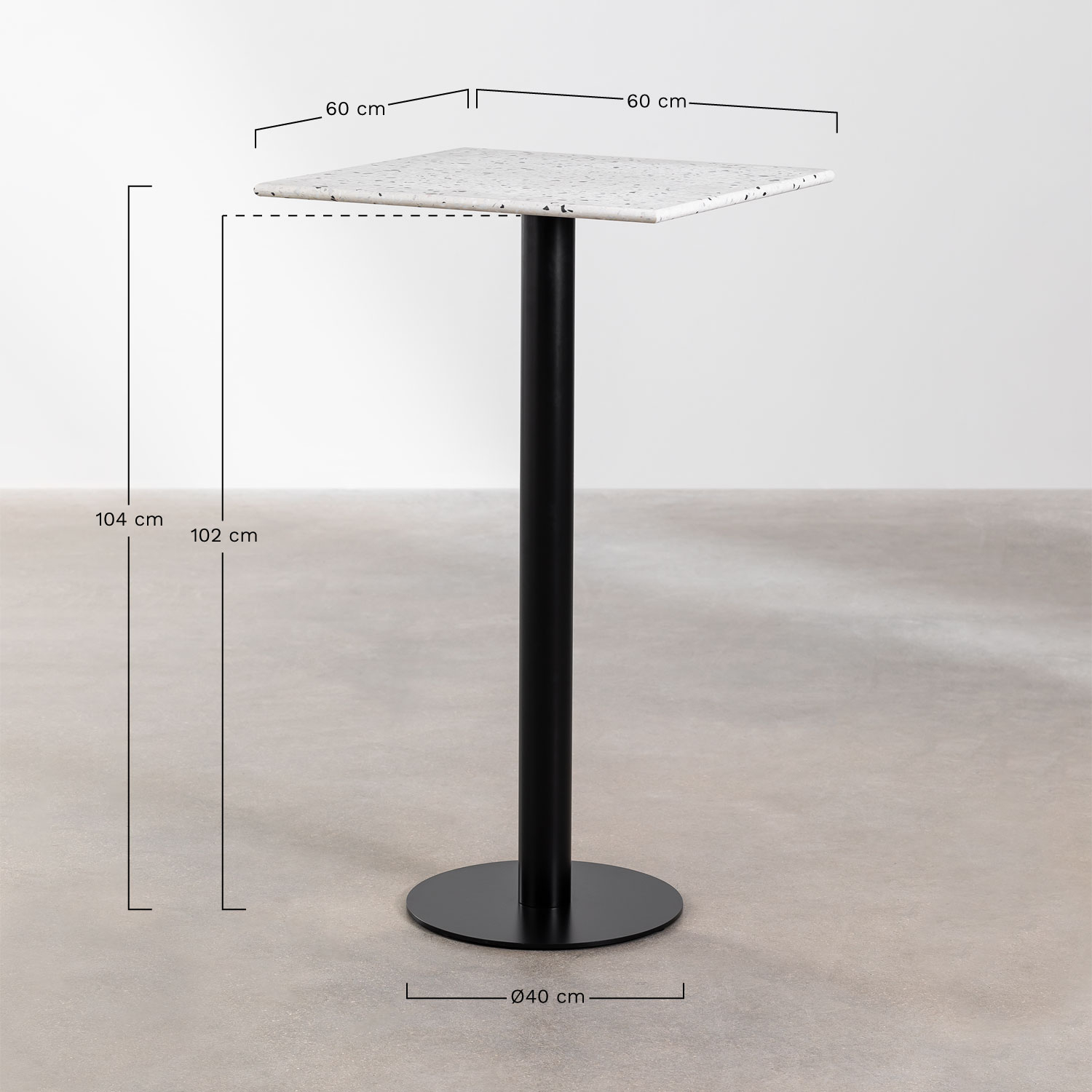Square Terrazzo High Bar Table Dolce (60x60 cm) , MEASURES