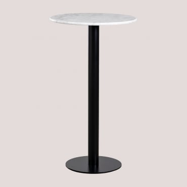 Round Marble High Bar Table Rocher (ø60cm) White Marble & Black - Sklum