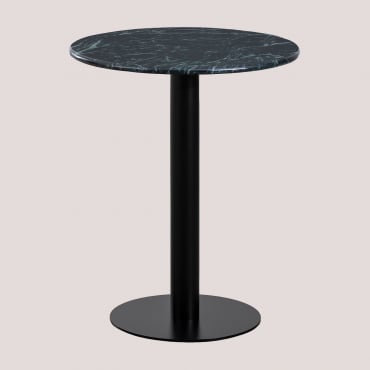 Round Marble Bar Table (ø60 Cm) Rocher Green Marble & Black - Sklum