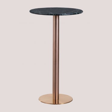 Cosmopolitan Round High Bar Table Ø60 Cm In Marble Green Marble Big Flower & Golden Rose - Sklum