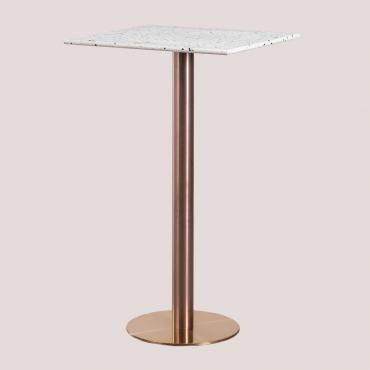 Square 60x60 Cm Malibu Terrazzo High Bar Table White & Golden Rose - Sklum