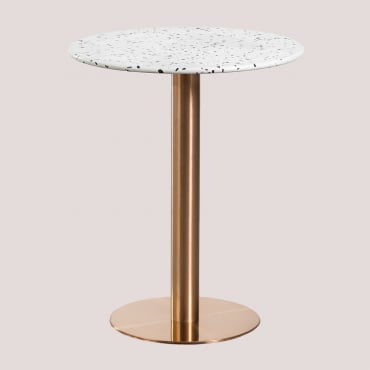 Round Terrazzo Bar Table (ø60 Cm) Malibu White & Golden Rose - Sklum