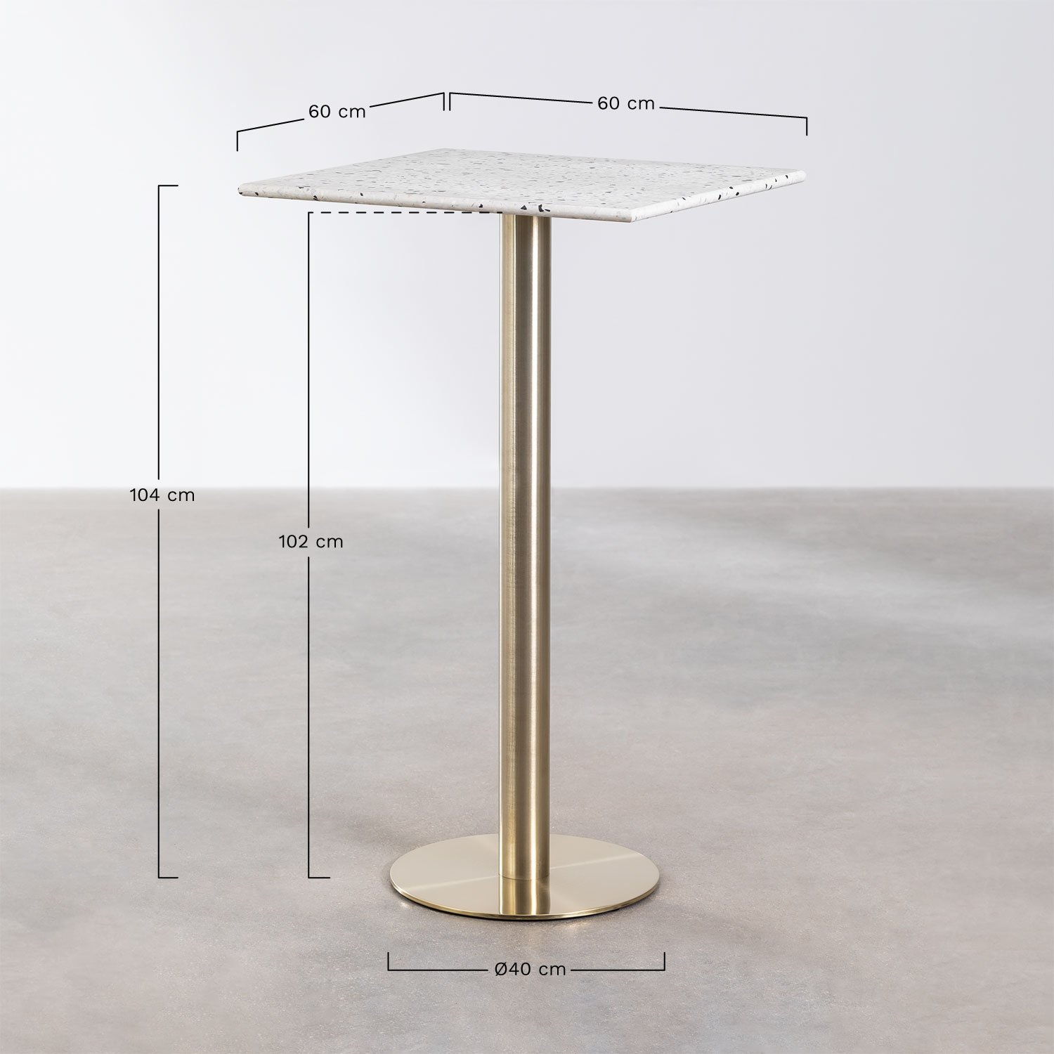 Square Terrazo High Bar Table (60x60 cm) Malibu, MEASURES