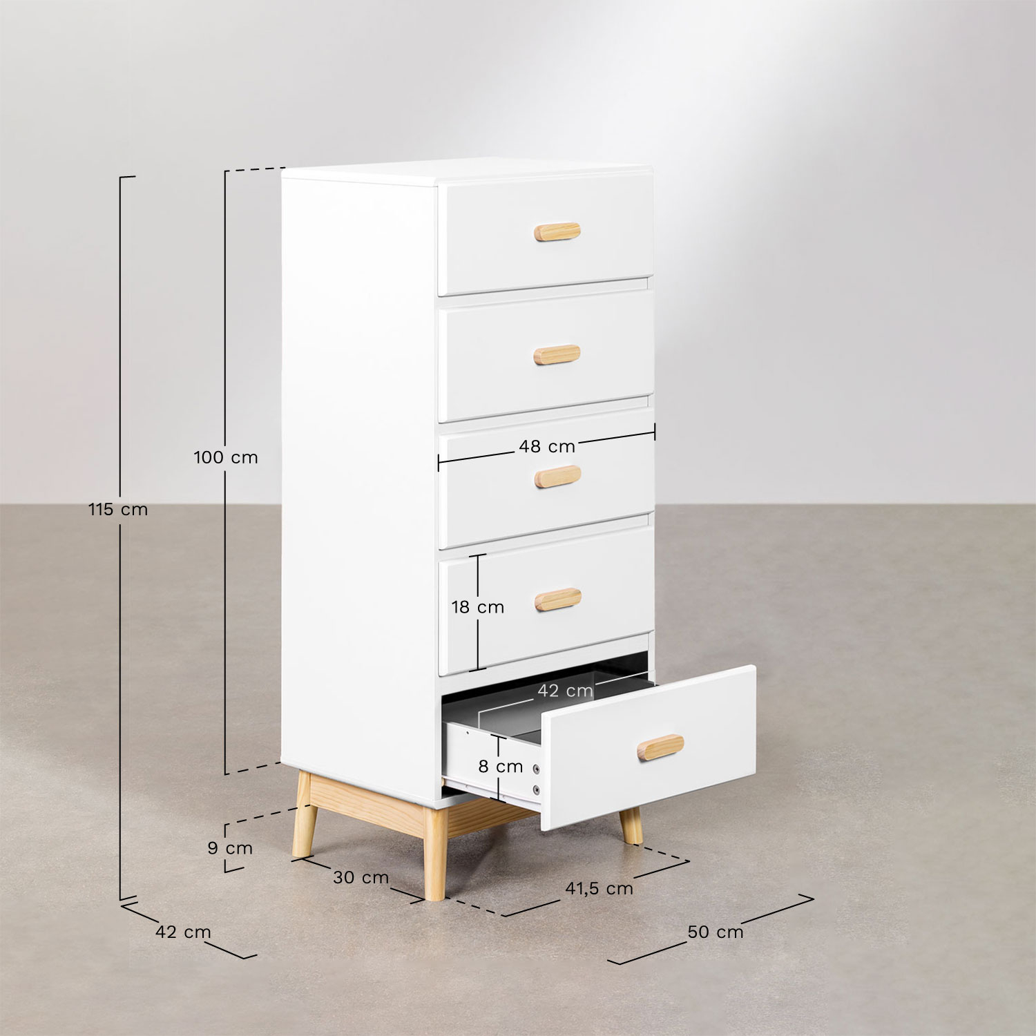 Tom Kids MDF and pine wood chest of drawers, MEASURES