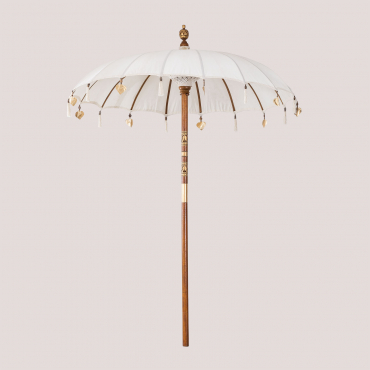 Umbrella Made Of Fabric And Wood (ø186 Cm) Manavai Gardenia White - Sklum