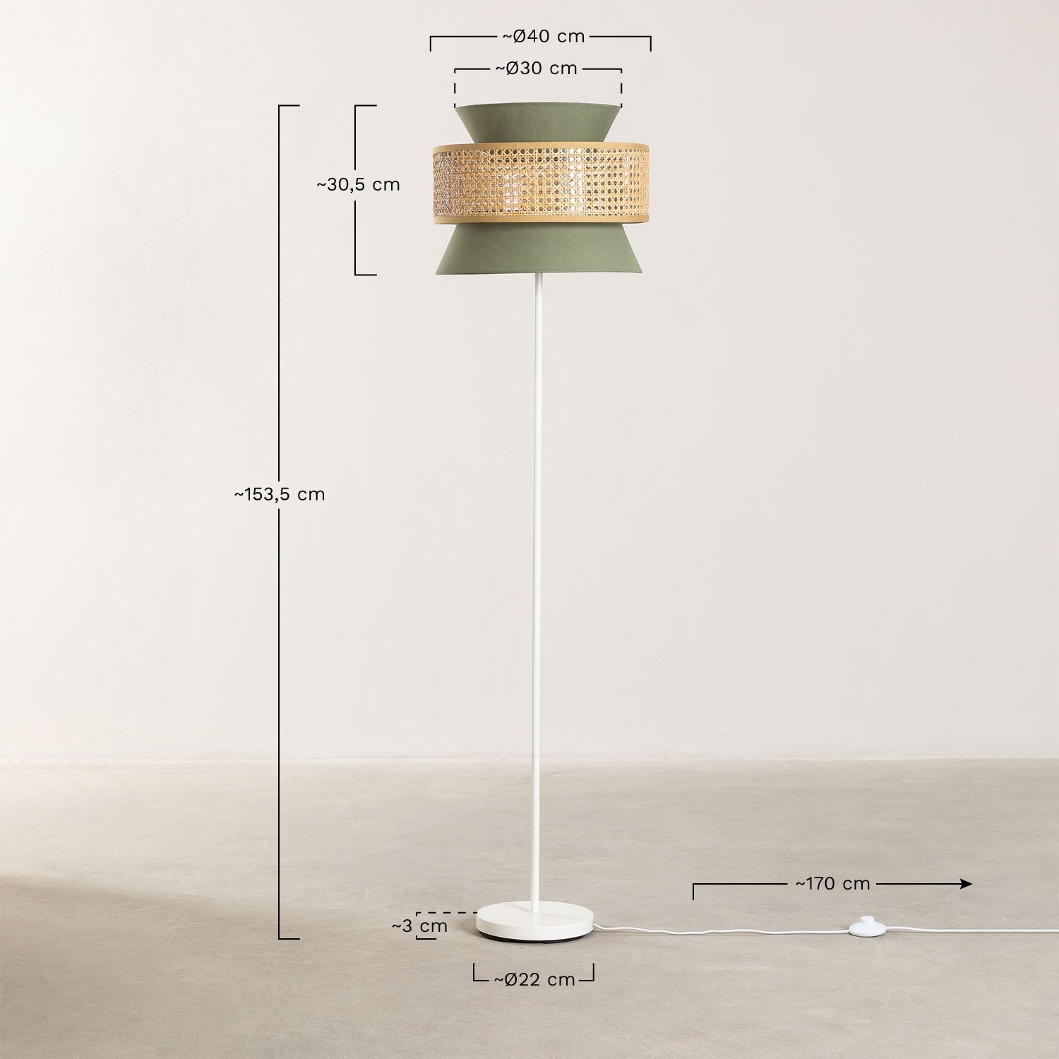 Rattan Floor Lamp Yereh , MEASURES