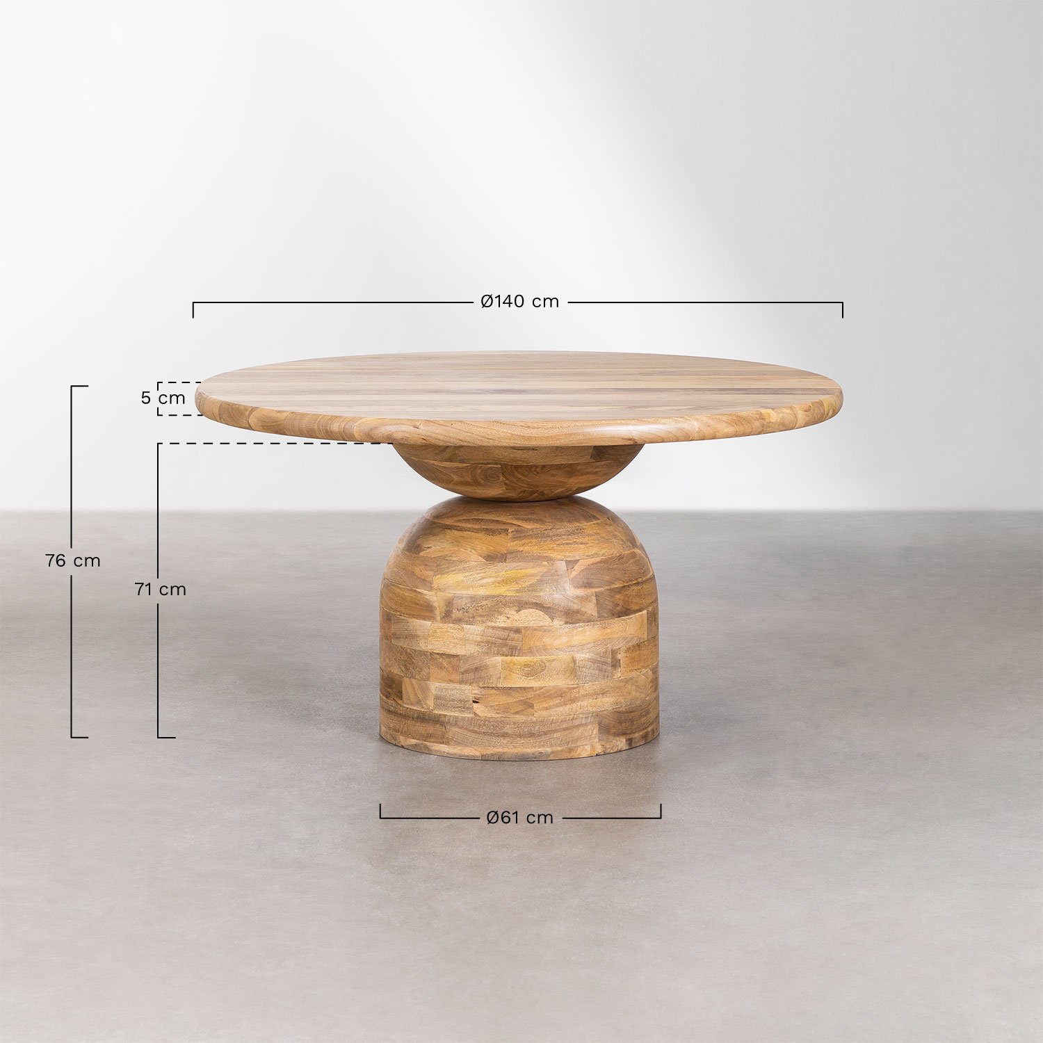 Round Mango Wood Dining Table Macbet (Ø140cm), MEASURES