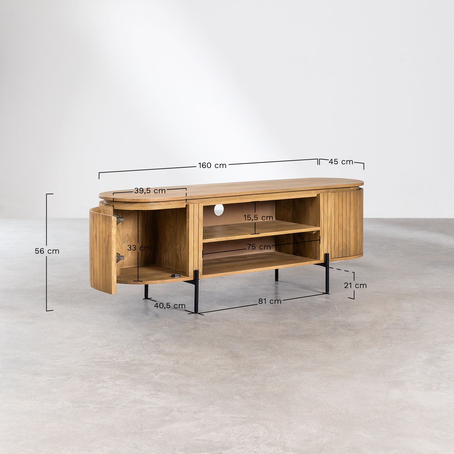 Analis mango wood TV cabinet 160x45 cm, MEASURES