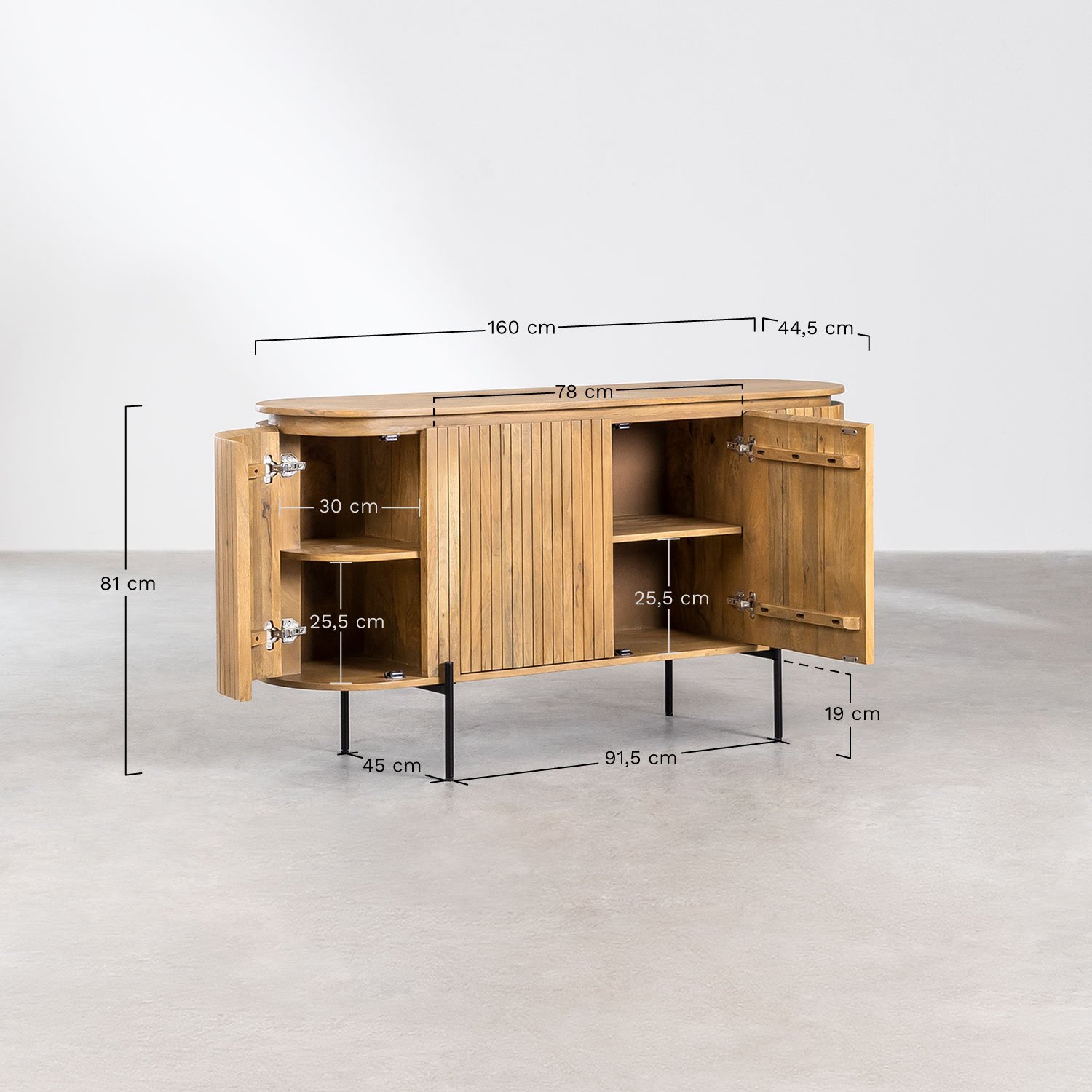 Sideboard in mango wood Analis, MEASURES