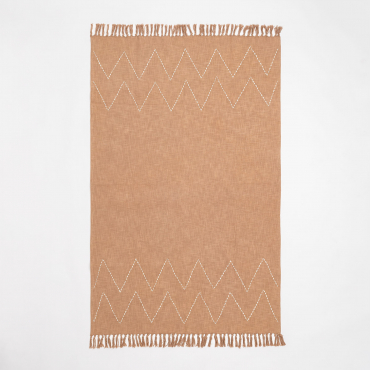Cotton Plaid Blanket Biara Light Camel Brown - Sklum