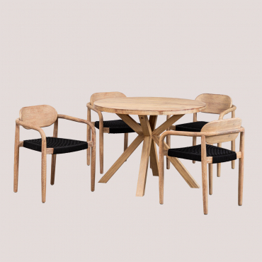 Set Of Round Table (ø100 Cm) & 4 Wooden Garden Chairs With Armrests Naele Black - Sklum