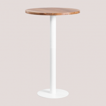 Round Acacia Wood High Bar Table Macchiato Ø70 Cm & White - Sklum