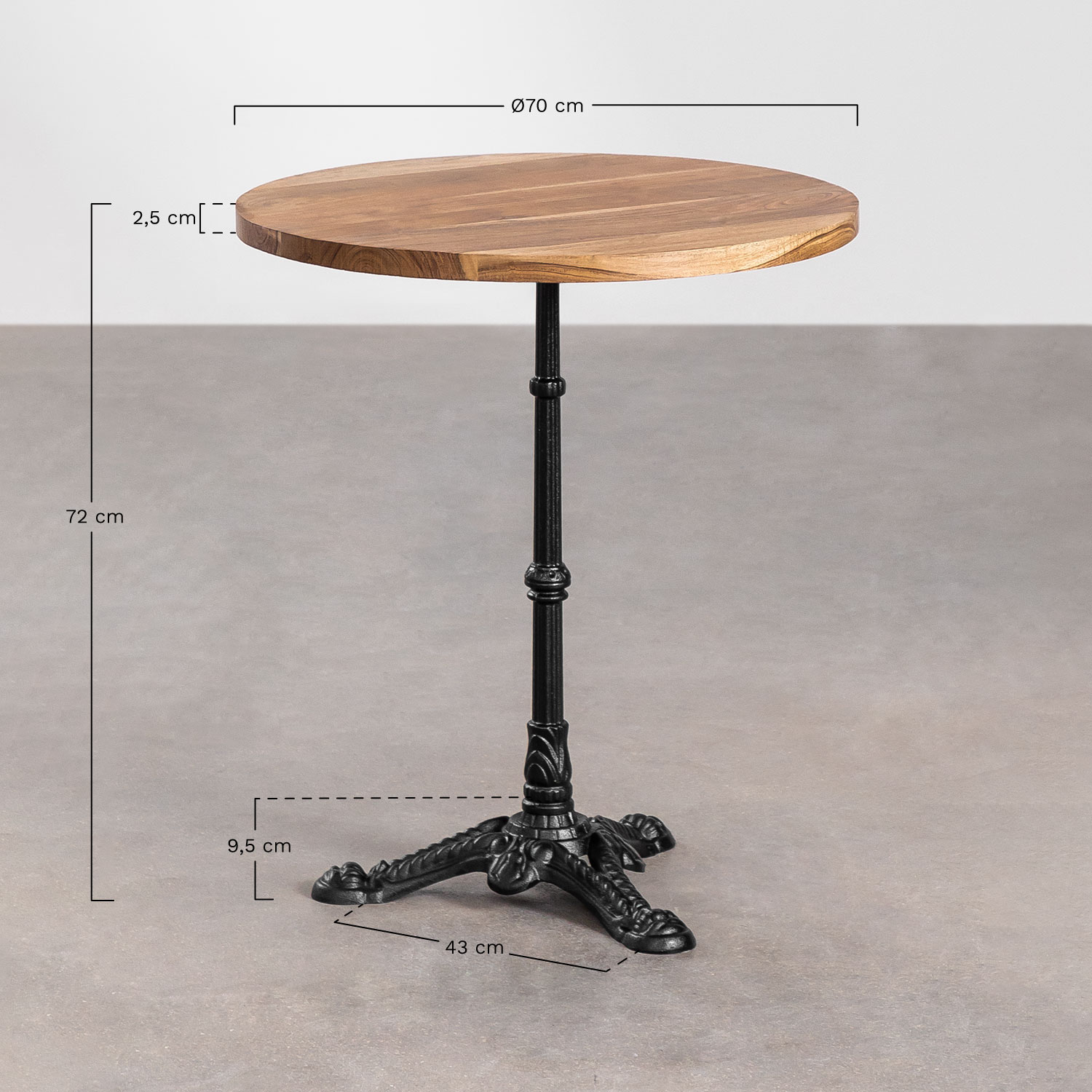 Round Acacia Wood Bar Table Aztec , MEASURES