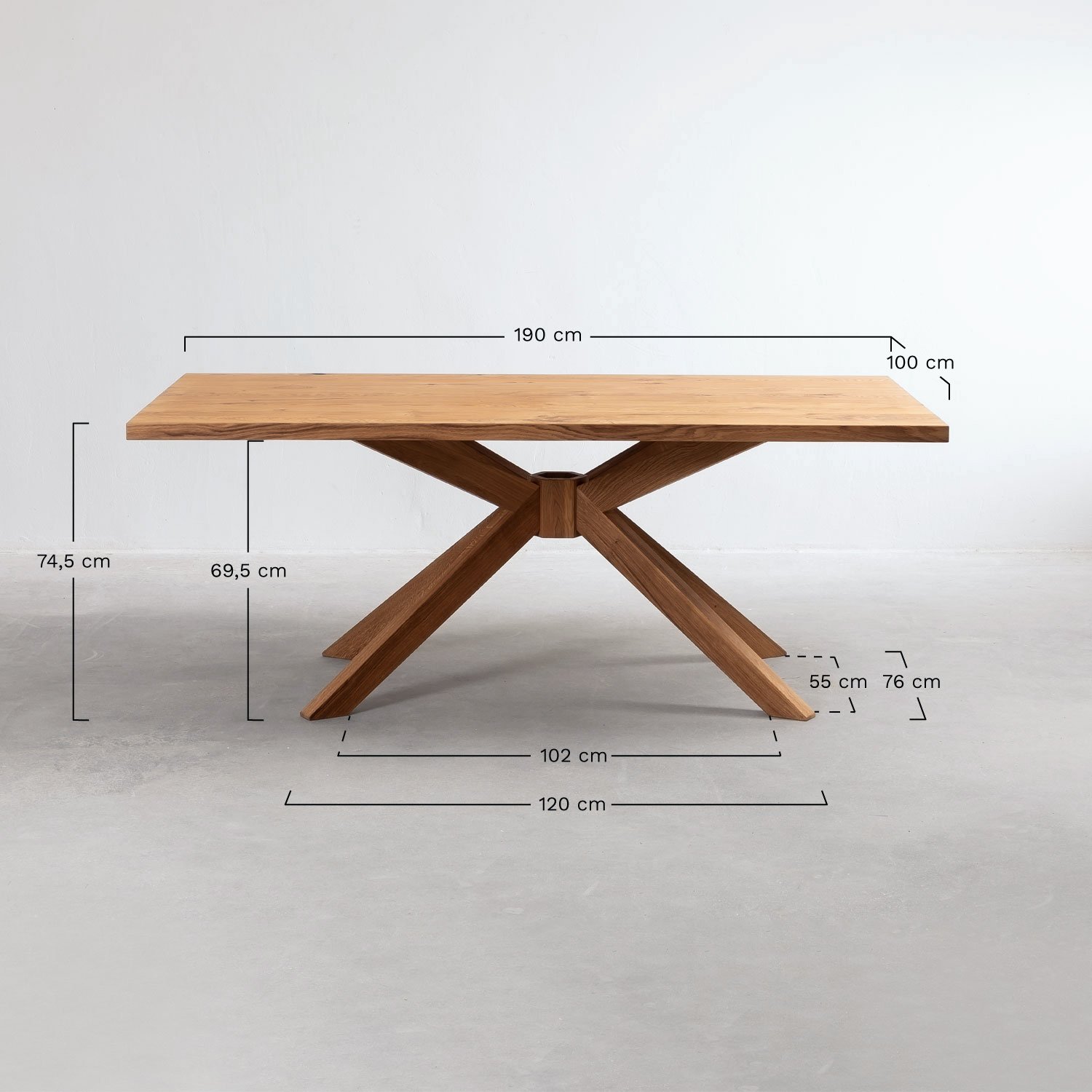 Rectangular Wooden Dining Table (190x100 cm) Jal, MEASURES