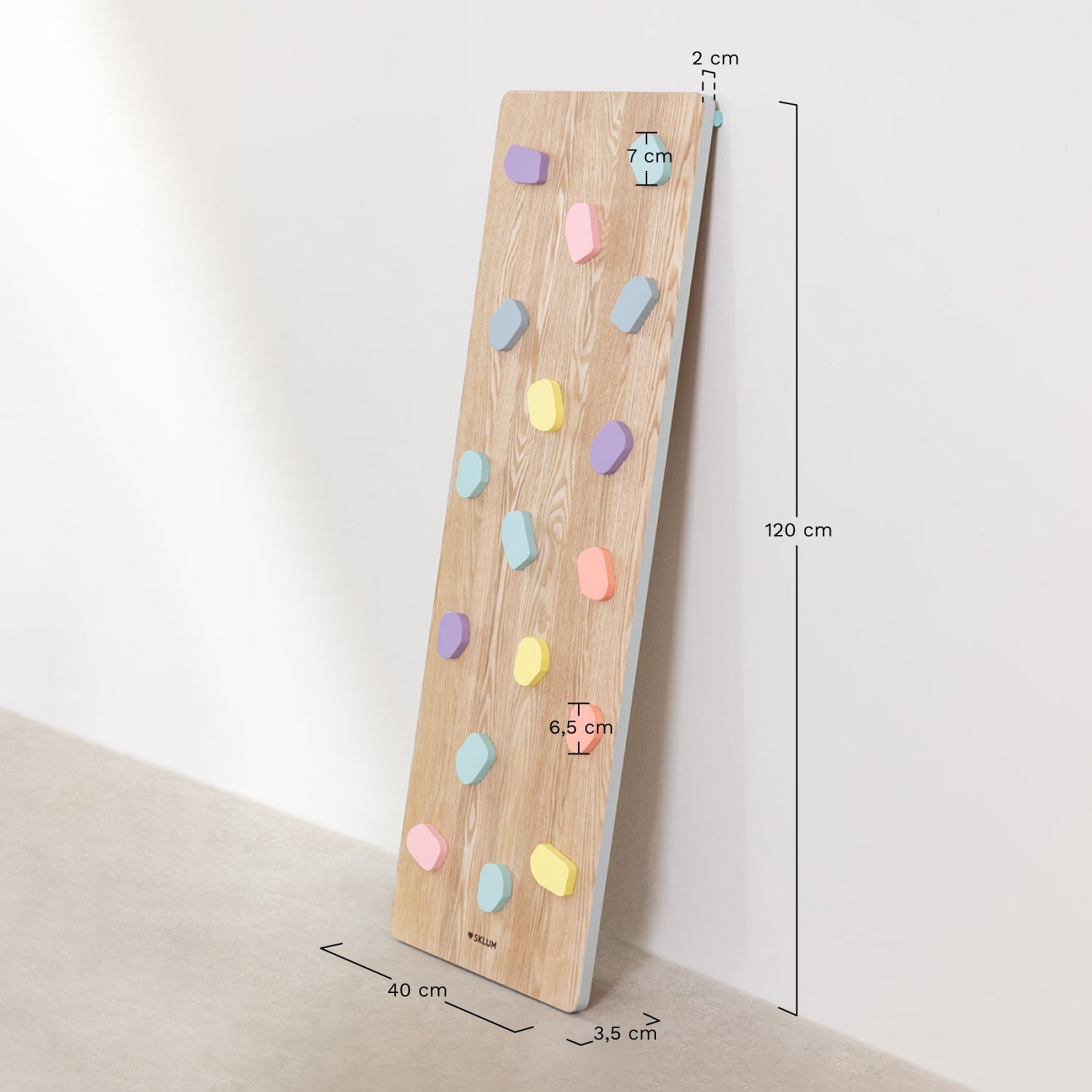 Learning climbing wall ramp in Pyqer Colors Kids wood, MEASURES