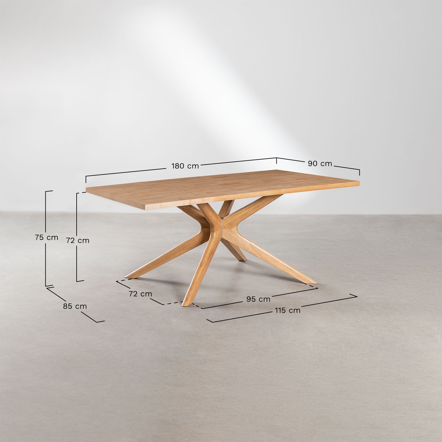 Rectangular Dining Table Set (180x90 cm) Arnaiz And 6 Chairs with Armrests in Fresno Wood and Lali Style Rattan, MEASURES