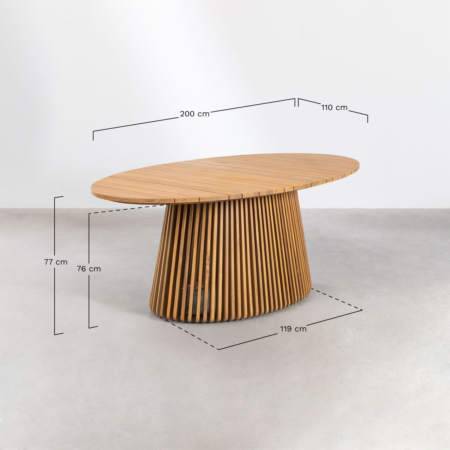 Oval garden table 200x110 cm in acacia wood Mura, MEASURES