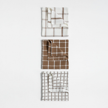 Set Of 3 Cotton Kitchen Towels Dacost Brown - Sklum