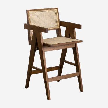High Stool In Fresno Wood And Rattan (65.5 Cm) Lali Dark Brown Wood - Sklum