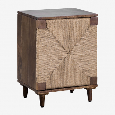 Evans Mango Wood And Jute Nightstand Dark Brown Wood - Sklum