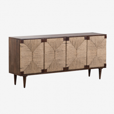 Evans Mango Wood And Jute Sideboard Dark Brown Wood - Sklum