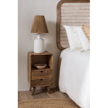 Bedside Table With Storage In Natural Yulara Mango Wood - SKLUM