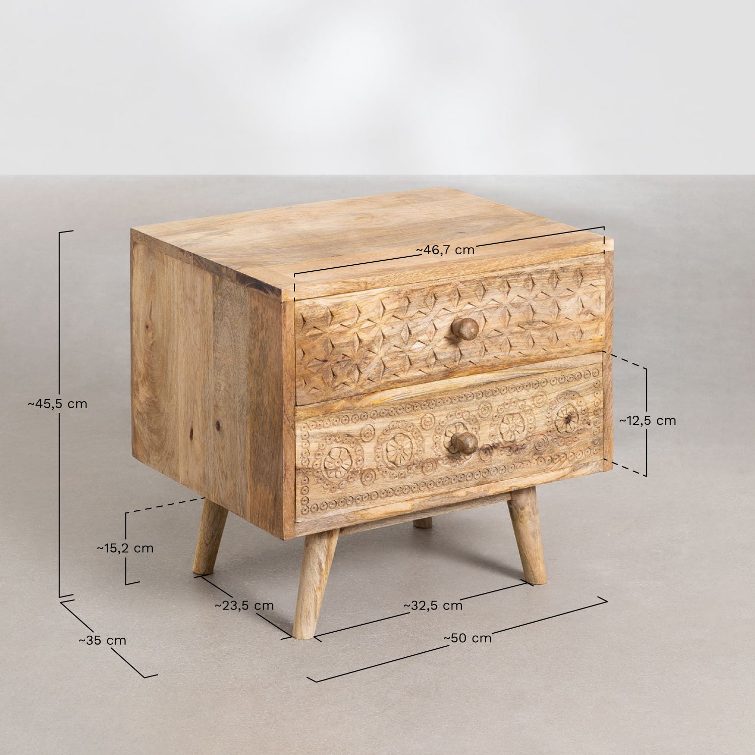 Mango Wood Bedside Table Atsana Style, MEASURES