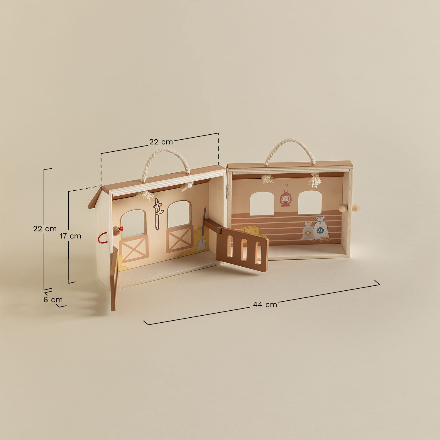 Pegasy Kids wooden suitcase stable, MEASURES