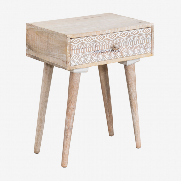 Ukurla Mango Wood Nightstand Vintage White Wood - Sklum