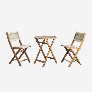 Set Of Round Table (ø60 Cm) And 2 Folding Garden Chairs In Acacia Wood Delawer Classic Beige Cream - Sklum
