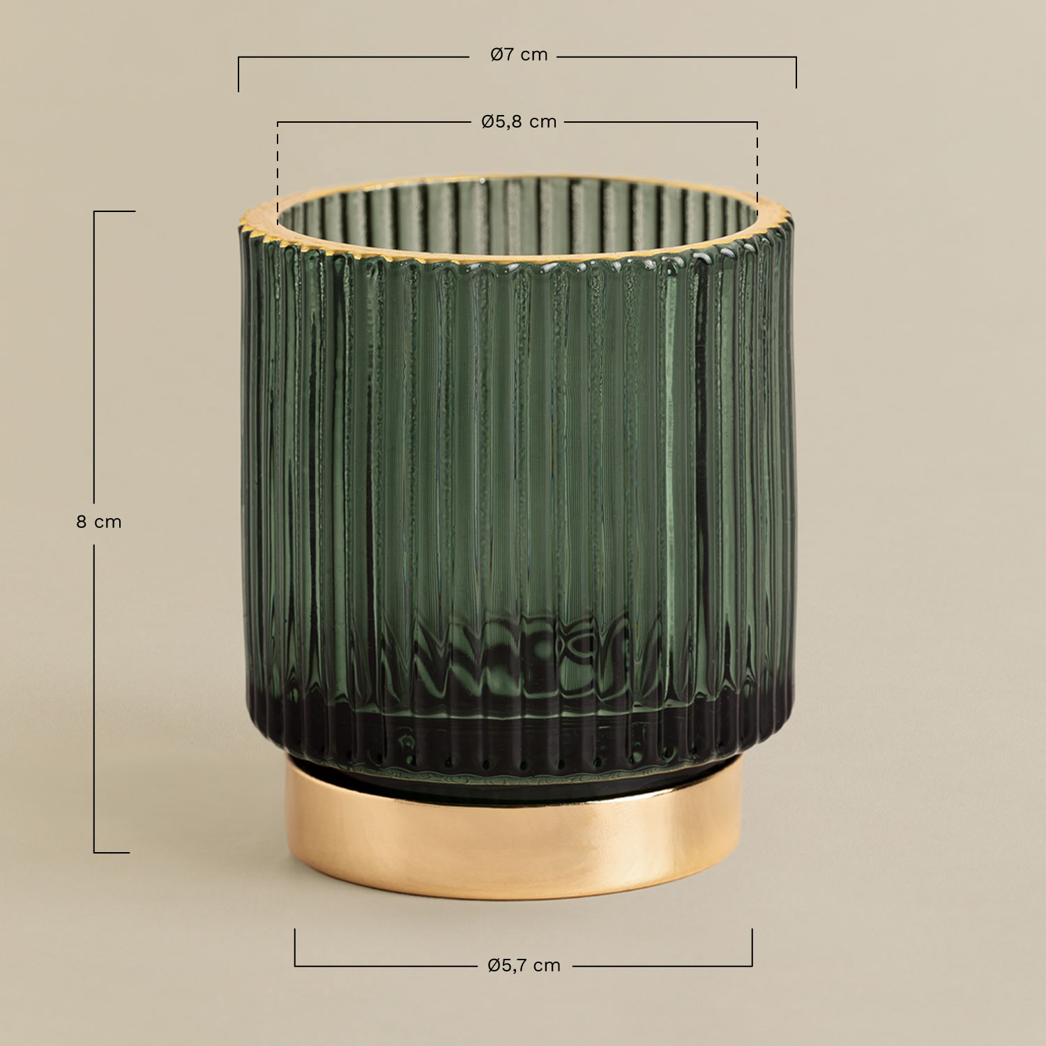 July glass candle holder, MEASURES