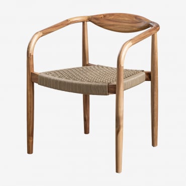 Pack Of 2 Dining Chairs With Armrests In Acacia Wood And Braided Rope Mallory Brown Wheat - Sklum
