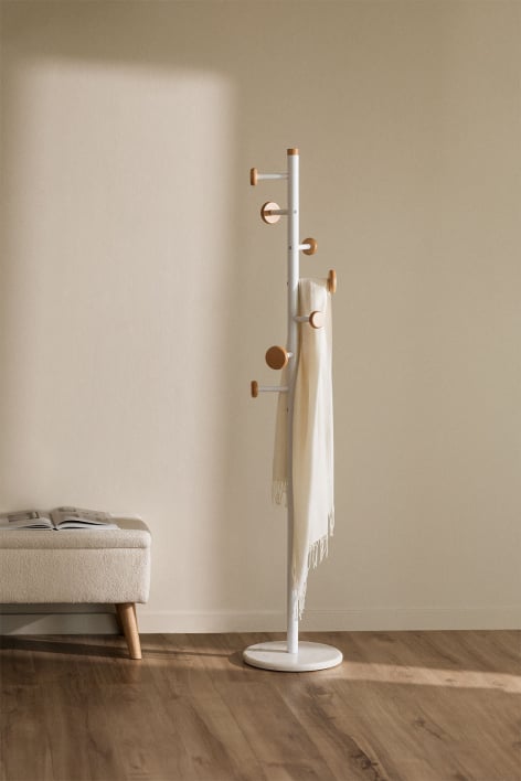 Tibalt beech wood and marble standing coat rack