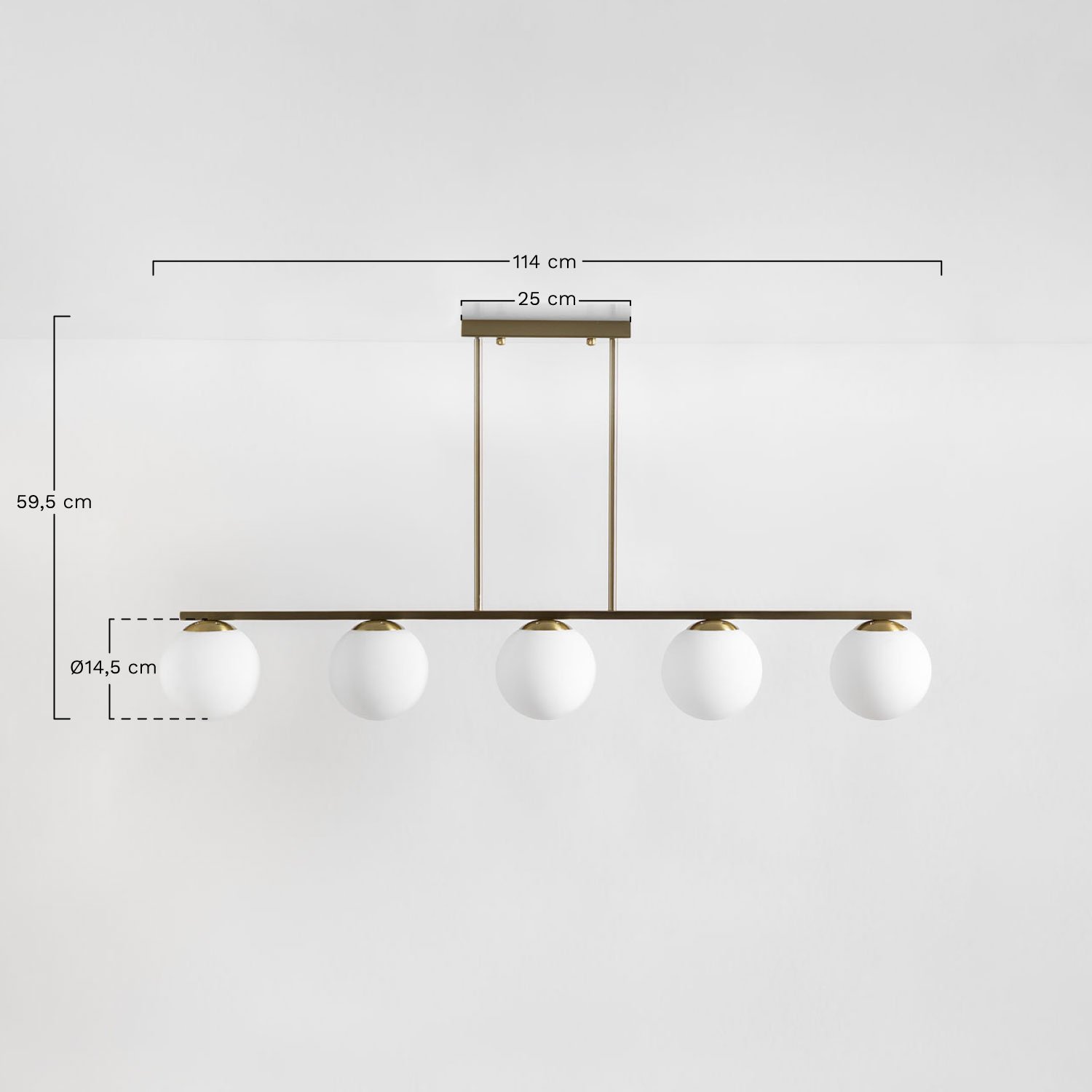 Uvol 5 glass balls pendant lamp, MEASURES