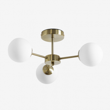 Iron Ceiling Lamp With 3 Uvol Glass Balls Golden - Sklum