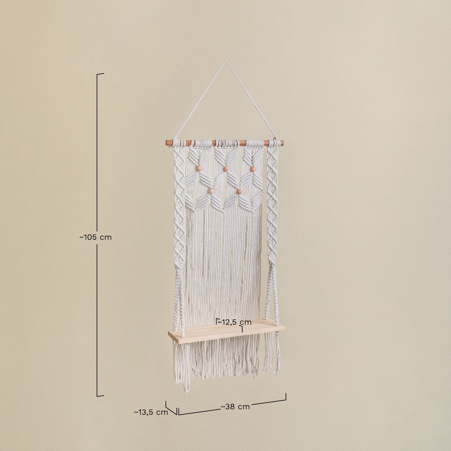 Gaston tapestry macrame wall shelf, MEASURES