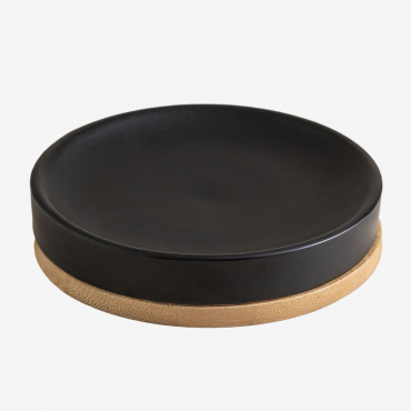 Elvan Ceramic And Bamboo Soap Dish Black - Sklum