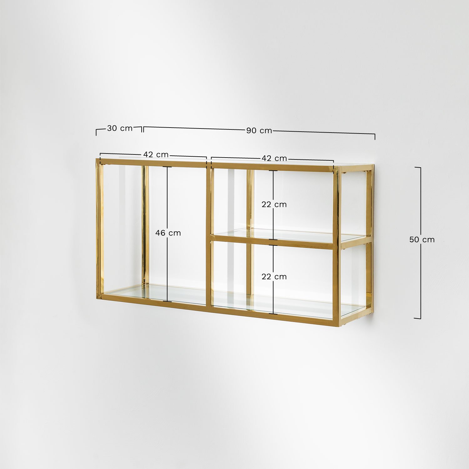 Glass & Steel Wall Shelf Amelia, MEASURES