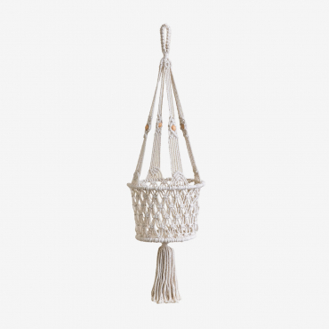 Astiages Macrame Hanging Planter Beige Cream - Sklum