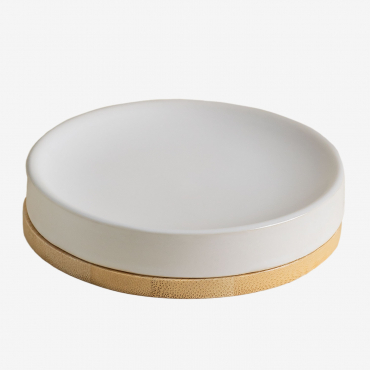 Elvan Ceramic And Bamboo Soap Dish White - Sklum