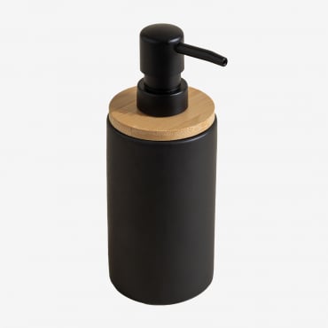 Elvan Ceramic And Bamboo Soap Dispenser Black - Sklum