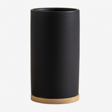 Elvan Ceramic & Bamboo Toothbrush Holder Black - Sklum