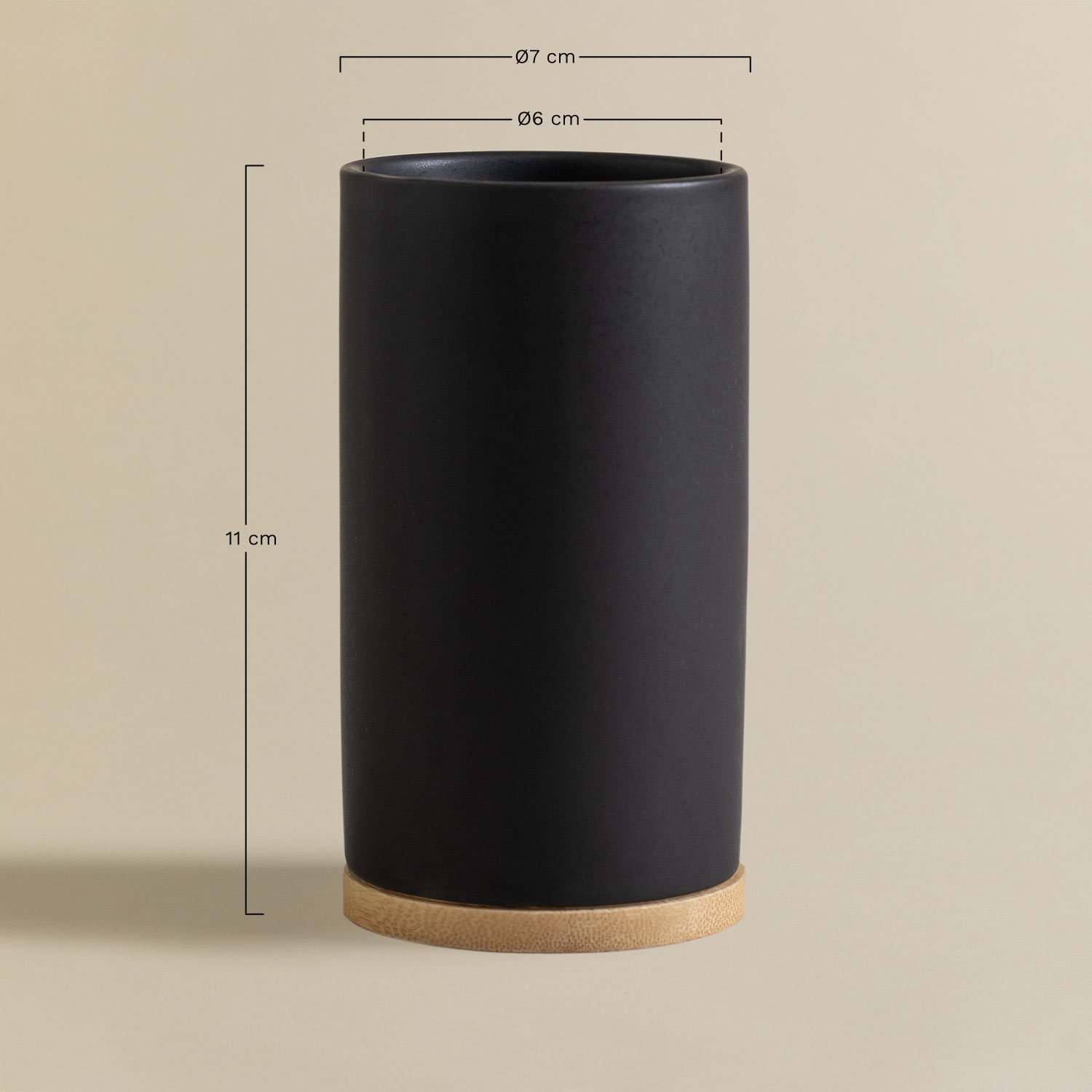 Elvan ceramic & bamboo toothbrush holder, MEASURES
