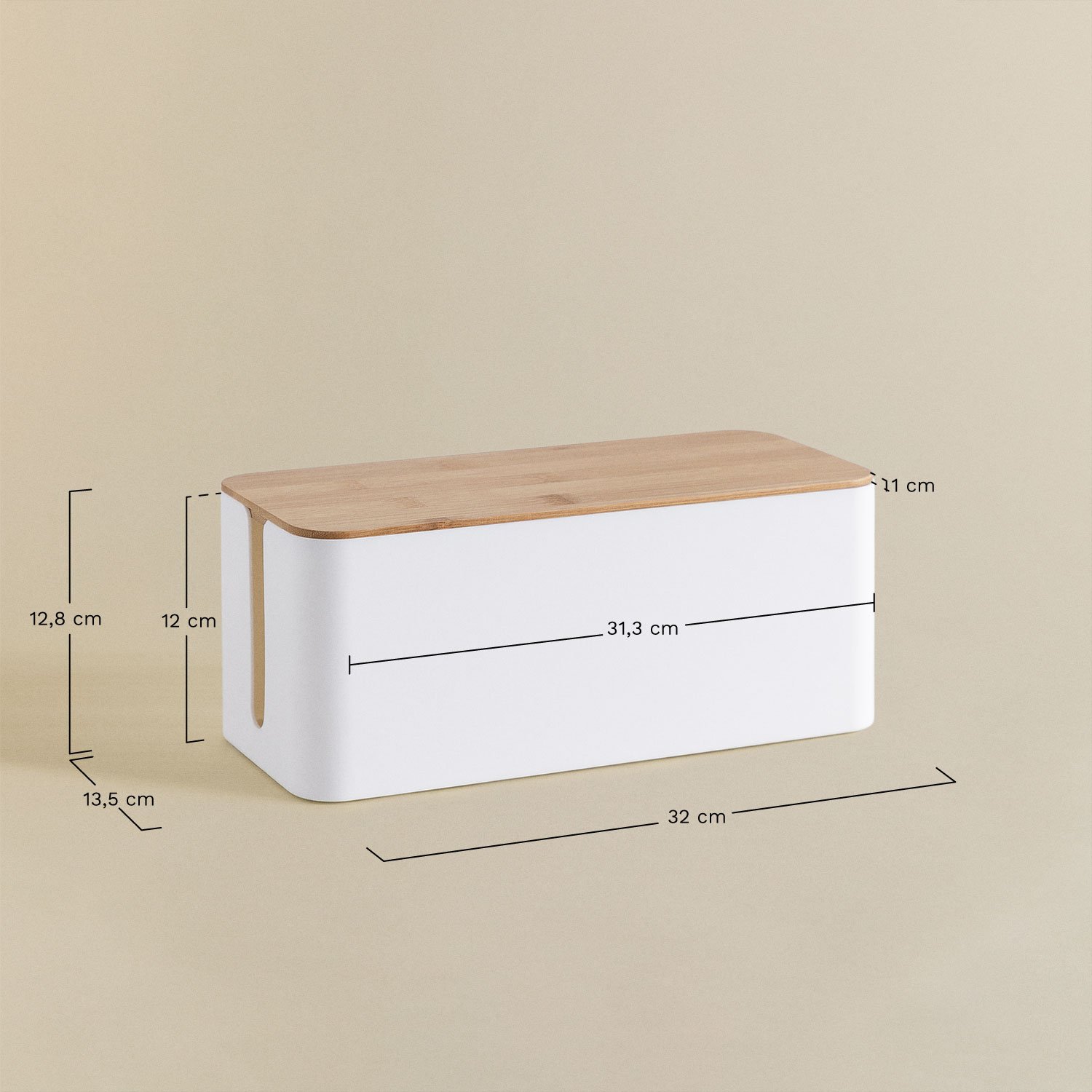 Rolayn polypropylene and bamboo wood cable organizer, MEASURES