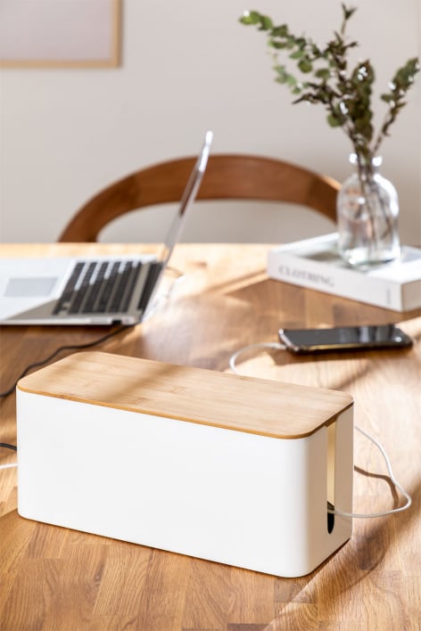 Rolayn polypropylene and bamboo wood cable organizer