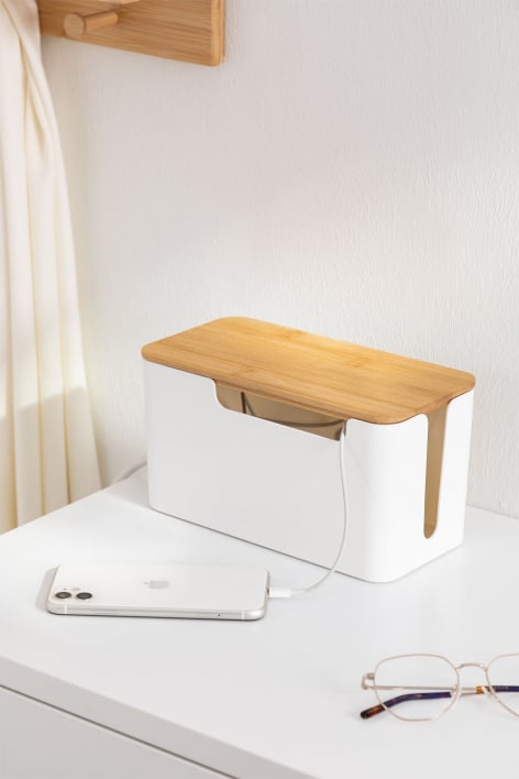 Rolayn polypropylene and bamboo wood cable organizer