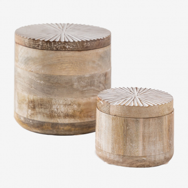 Set Of 2 Boats In Mango Wood Nabordi Vintage White Wood - Sklum