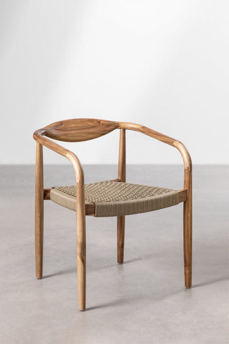 Pack of 4 dining chairs in acacia wood and braided rope Mallory