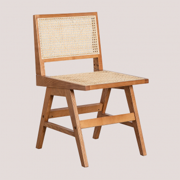 Dining Chair In Ash Wood And Rattan Lali Brown Ash - Sklum